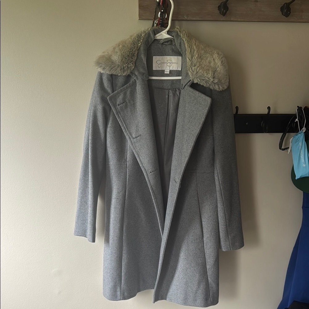 Jessica Simpson Gray Pea Coat with Faux Fur Collar